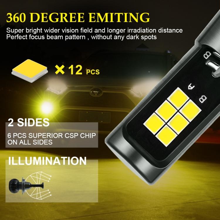2 PCS EV15 H7 DC9-32V / 3000LM / 30W / 6000K+3000K IP65 Car LED Double Color Fog Light with 12LEDs CSP Lamp Beads