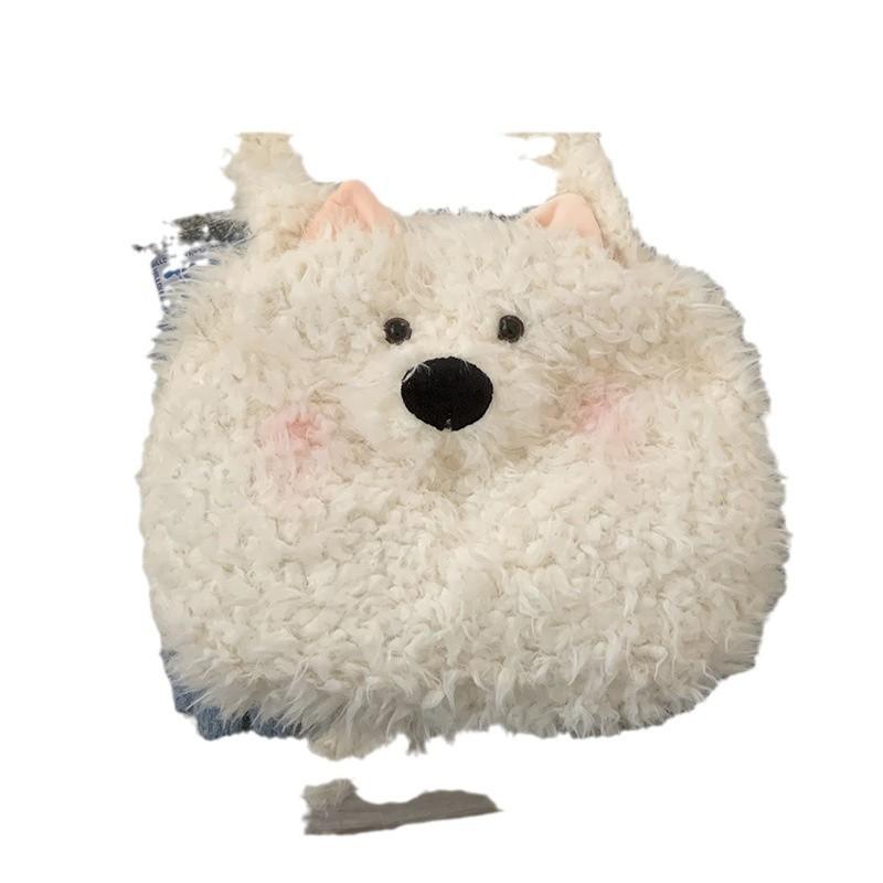 Korean version of casual large-capacity bag women's bag 2025 new cute cartoon puppy plush bag fashion messenger bag