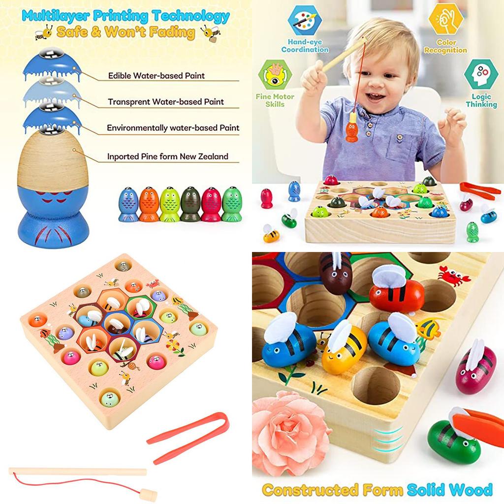 Engaging Wooden Fishing Game Toys For Boys And Girls With Magnetic Elements