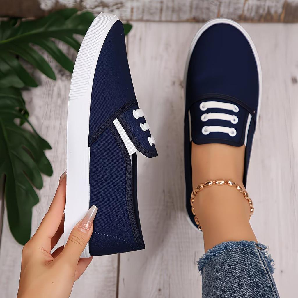 Mocasines sin cordones para mujer, Zapatos de skate casuales de color liso para primavera y otoño, Zapatos planos de lona ligeros para uso diario al aire libre, Zapatos de mujer, Zapatillas