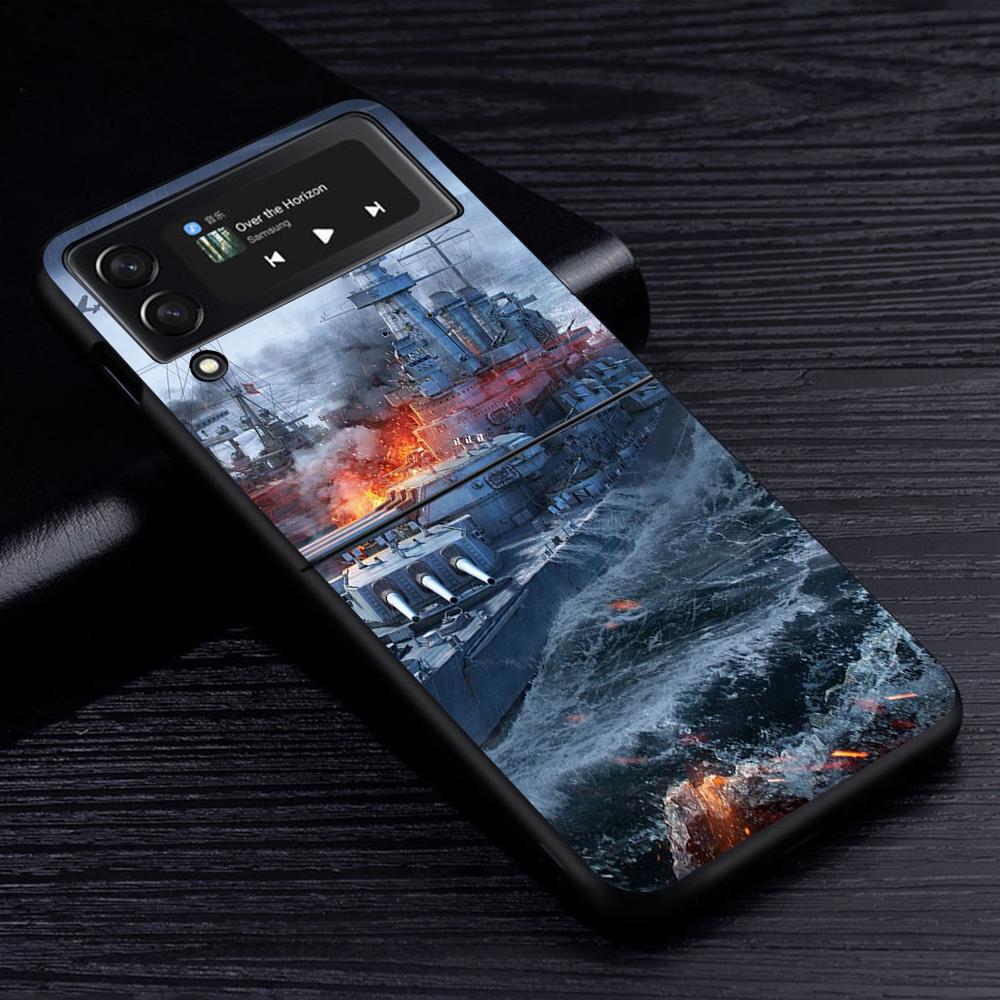 Kryt na mobilní telefon Tanks Fighter Warship pro Samsung Galaxy Z Flip4 Flip3 5G Černý Coque Z Flip 4 3 Tvrdý PC Luxusní Kryt Zflip3