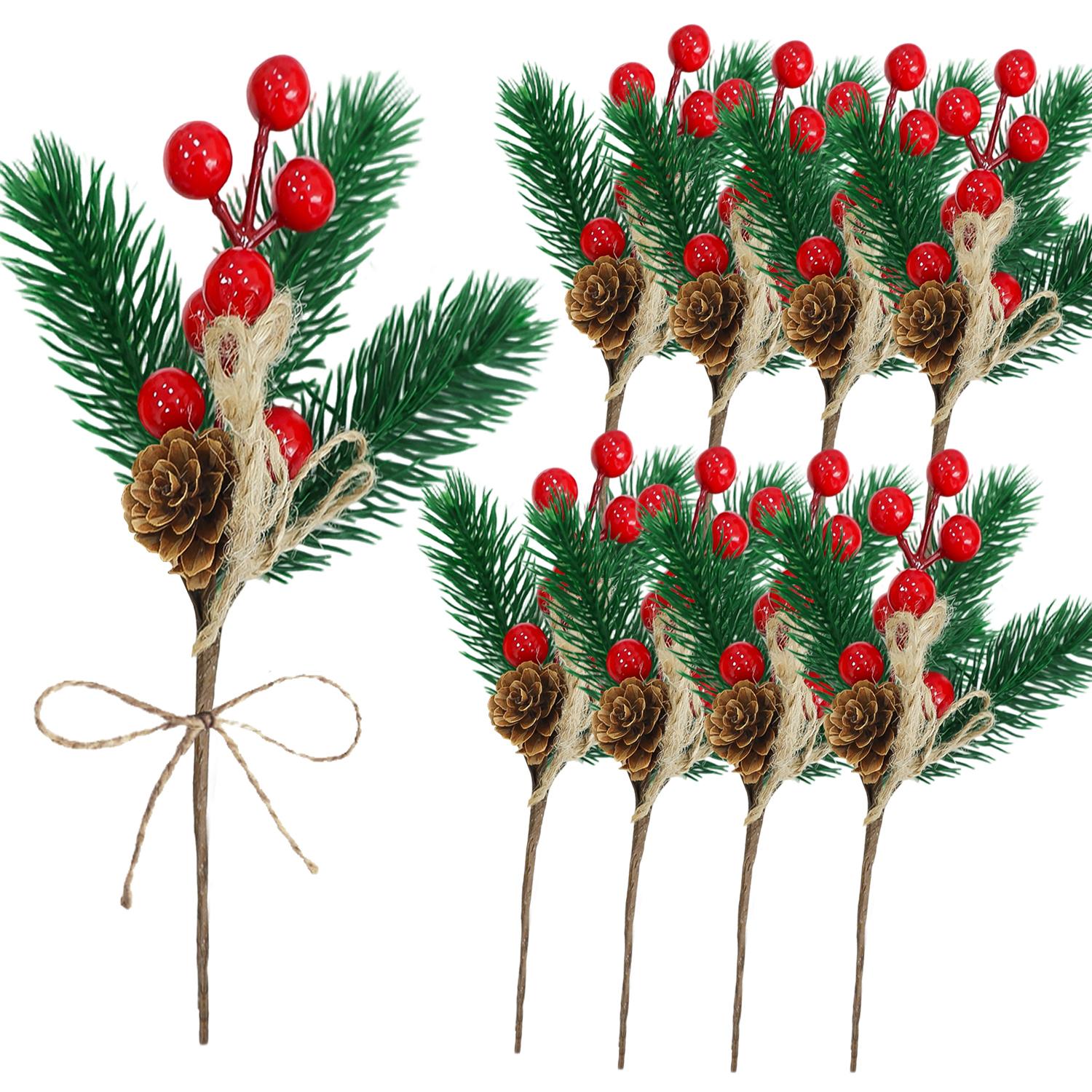 

1-20pcs Christmas Pine Branches Simulated Red Berries Pine Needle Xmas Tree DIY Artificial Plants Wreath Ornaments Decoration 1pc красный
