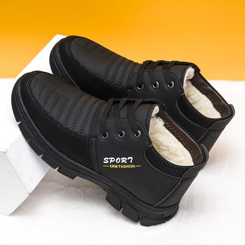 

Cotton shoes men s winter leather high-top warm cotton boots piled and thickened middle-aged and elderly cotton shoes non-slip men s shoes snow boots 39 чёрный