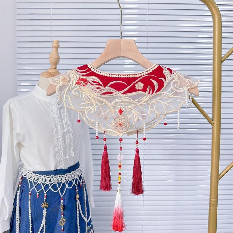 Girls Chinese Embroidered False Collar Traditional Hanfu Floral Cloud Shoulder