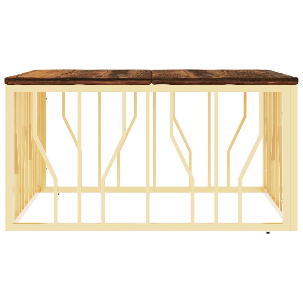  Coffee Table, Gold, Stainless Steel and Solid Reclaimed Wood