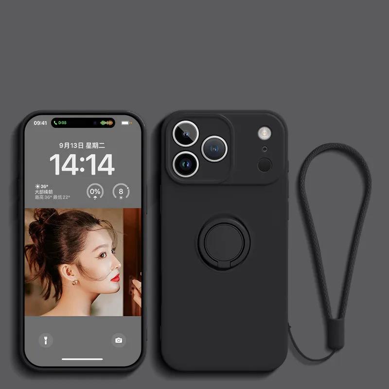 Liquid Silicone Ring Stand Magnetic Case for 17 Air 16E 15 14 13 12 11 Pro Max Plus Shockproof Soft Bumper Protectic Case