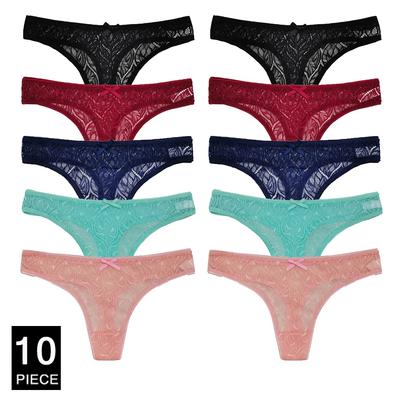 10 Pièces/set Dentelle en Maille String Transparent pour Femmes Culottes Sous-vêtements Femmes String Sans Couture Sous-vêtements Féminins Intimité Lingerie