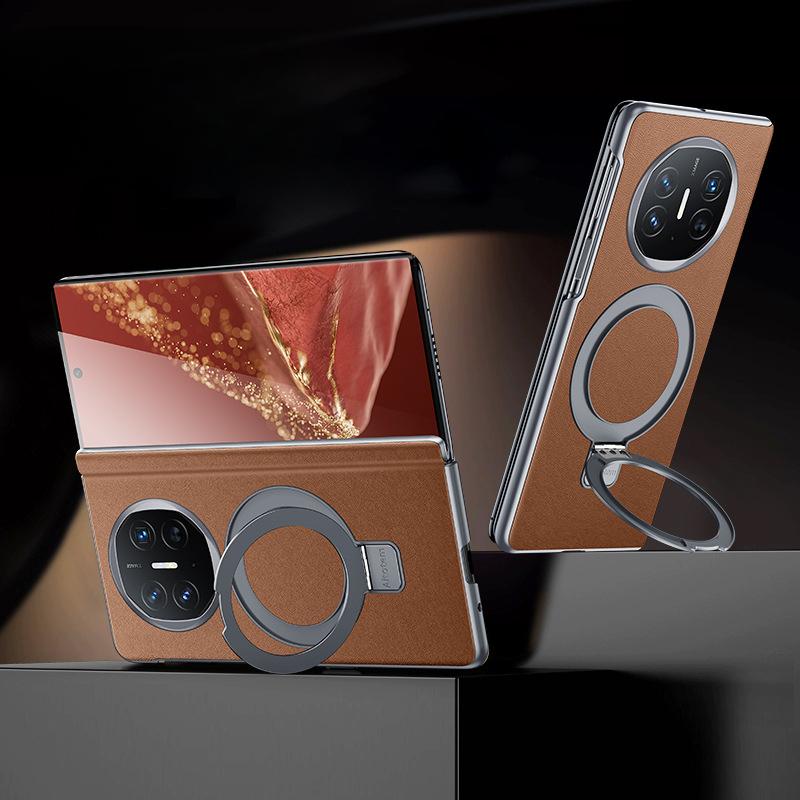 

Подходит для чехла для мобильного телефона Huawei Matex6, откидной кронштейн-опора, магнитное гальваническое покрытие X6, узор наппа, деловой мужской кожаный чехол Huawei Mate X3