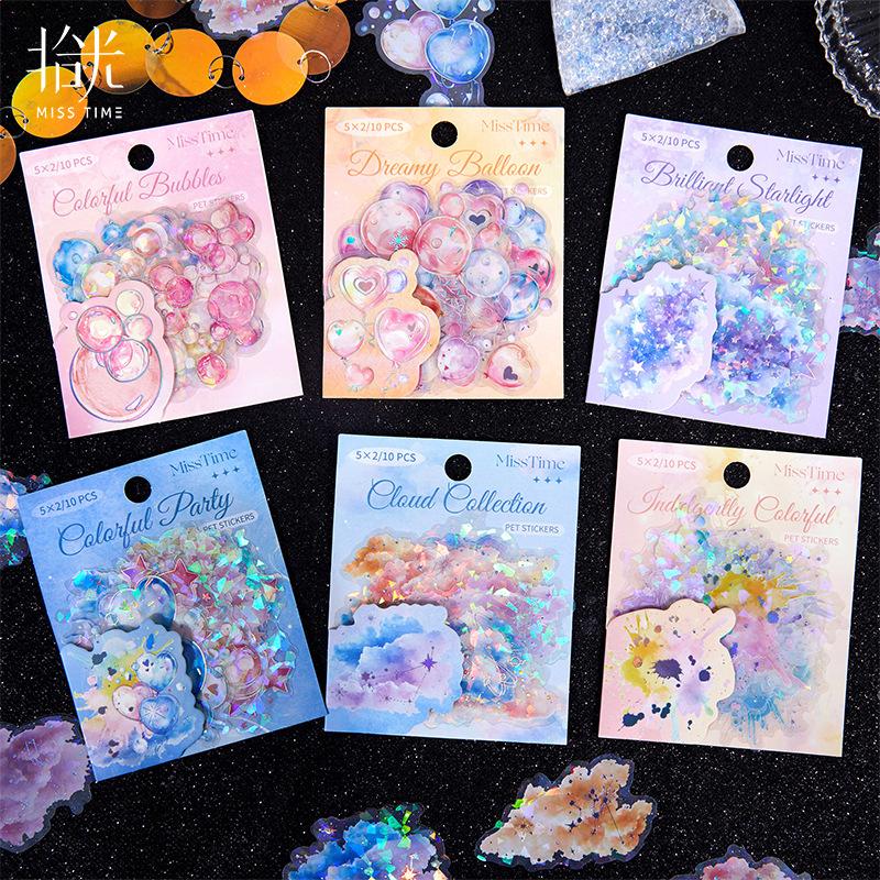 10pcs/lot Kawaii Stationery Stickers flowing light and overflowing colour Junk journaling stickers Scrapbooking Supplies