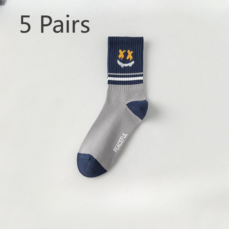 5 Pairs of Boys Spring and Summer New Pure Cotton Anti Odor Anti Beri Youth Sports Running Tube Socks