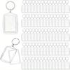 50/100pcs Clear Acrylic Photo Frame Keychains DIY 2D Picture Holders Frame Keychain Kit with Silvery Ring for Backpacks Car Keys