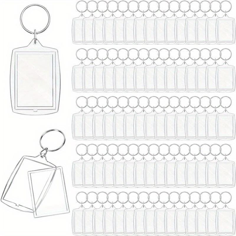 50/100pcs Clear Acrylic Photo Frame Keychains DIY 2D Picture Holders Frame Keychain Kit with Silvery Ring for Backpacks Car Keys