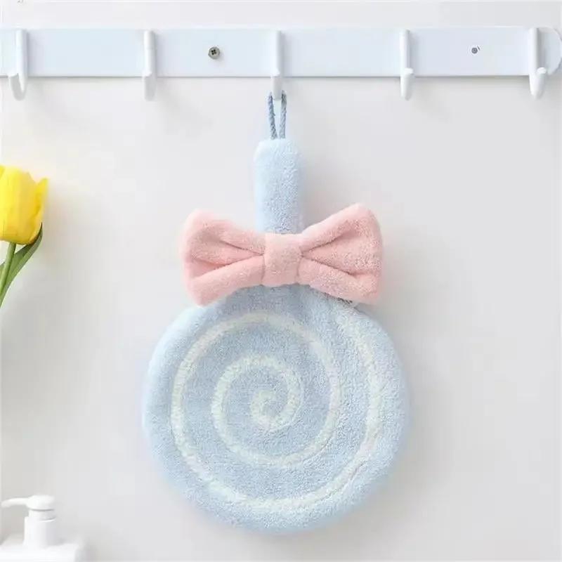 Cartoon Hand Towel Soft Absorbent Coral Velvet Embroidered Skin-friendly Microfiber Lollipop Wiping Cloth For Kitchen Bathrooma