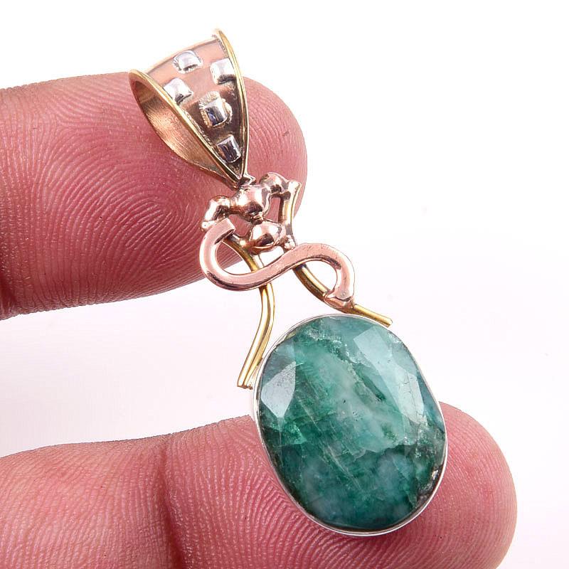 

Emerald(Simulated) Handmade 925 Sterling Silver Gift Two Tone Pendant 1.50 r5D63