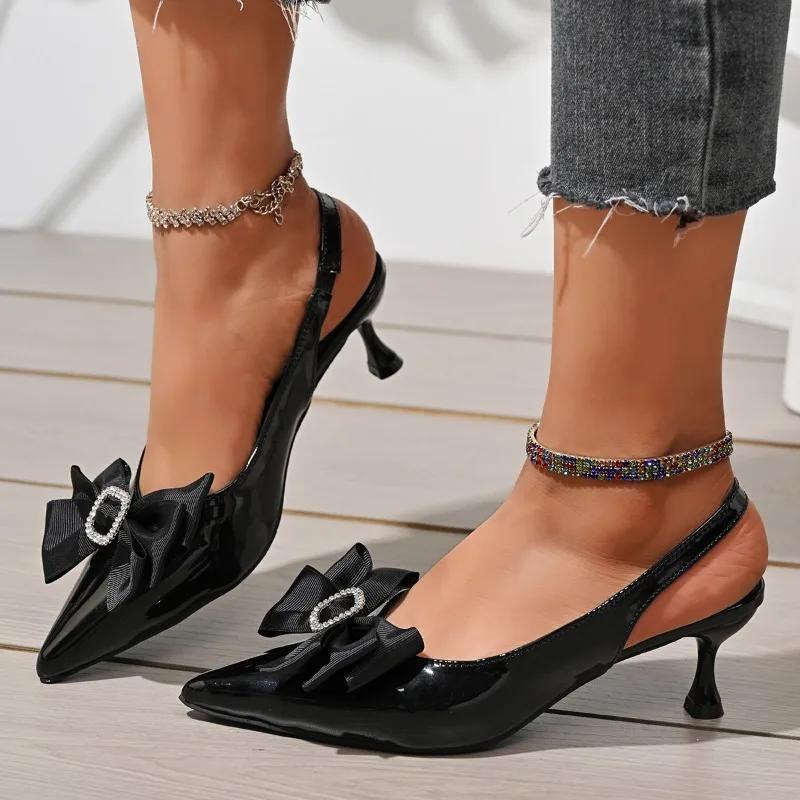 Fashion 2025 Hot Sale Ladies Shoes Slip-on Women's High Heels Fashion Butterfly-knot Office and Career New Plus Size Closed Toe Sandals