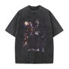 Tsugikuni Yoriichi Kokushibo Print T-shirt Demon Slayer Anime Clothing Men Cotton Tshirts Vintage Washed Tee Harajuku T Shirt