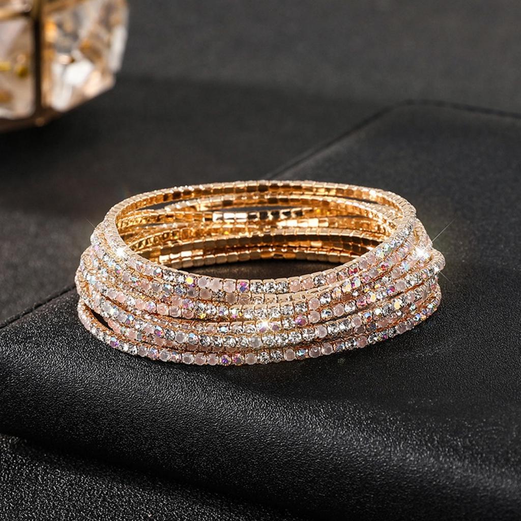 5Pcs/Lot Elastic Crystal Bracelets 2mm Charming Gold Color Crystal Rhinestones Metal Bangle Bracelet Jewelry DIY Gift