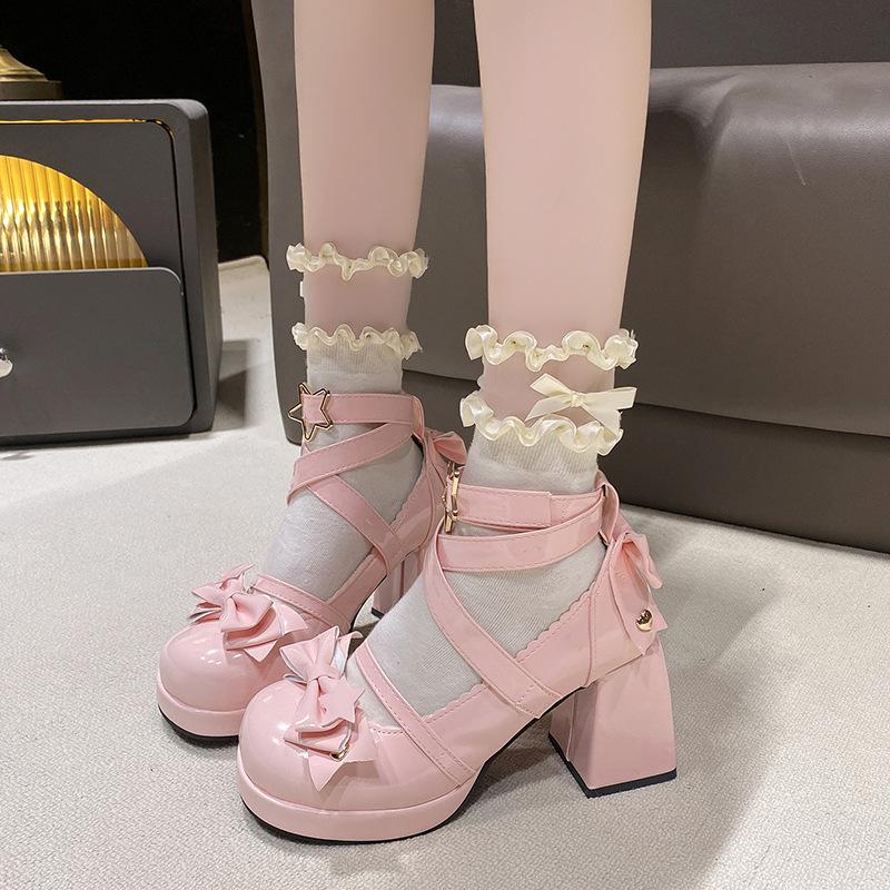 Sweet Lolita Shoes Round Head Cute Girl Lolita Shoes JK Japanese Mary Jane Thick Heel High Heels Waterproof Table