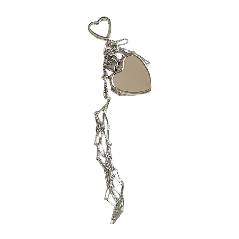 Metal Keychain Pouch Charm Stainless Steel Mesh Heart Star Detailing Compact Storage For Daily Use Bag Accessory Gift