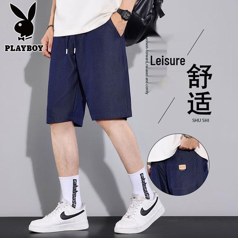 PLAYBOY Men s Summer Casual Elastic Denim Shorts 4XL