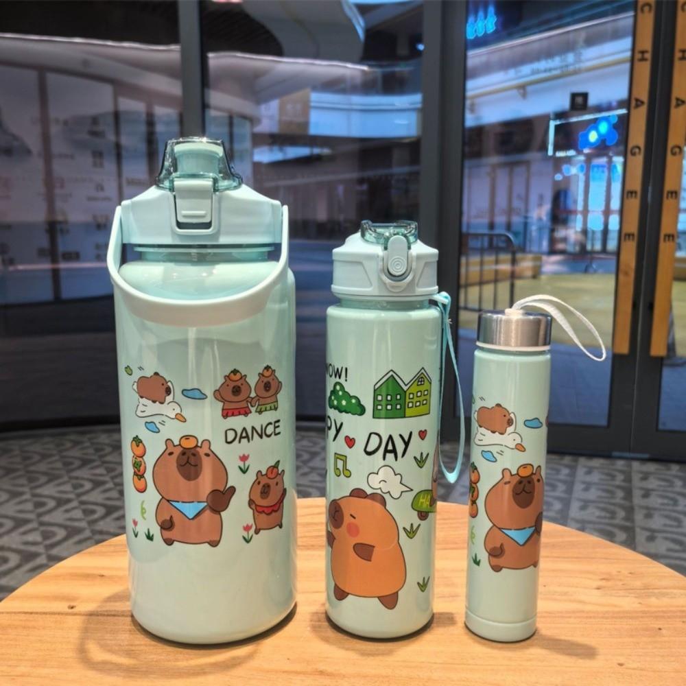 3Pcs New Plastic Capybara Water Cup Cartoon Portable Straw Mug with Lanyard Water Bottle Gifts
