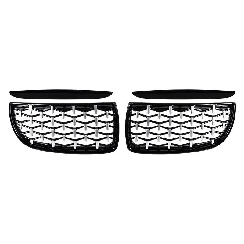 For BMW 3-Series E90 E91 2005-2008 Car Styling Diamond Grille Kidney ABS Front Hood Racing Grill Black Silver Auto Accessories