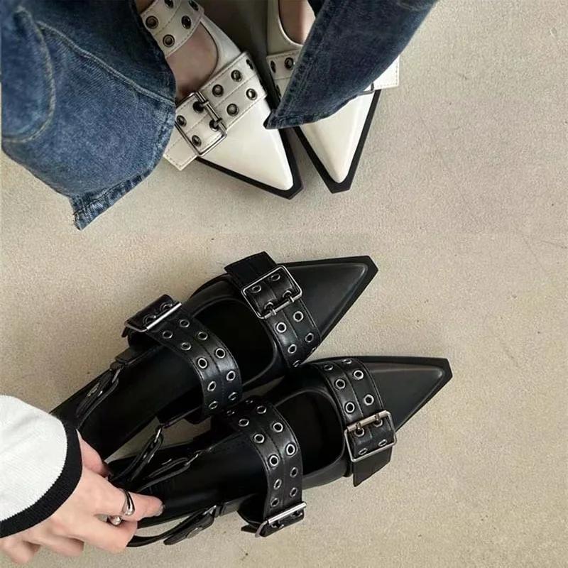 Slingback Shoes Gothic Chunky Heels Women's Pumps Rivet Street Style Medium Heel Punk Vintage Casual Sandals Spring Summer