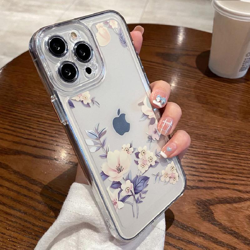 Clear Phone Cover All Inclusive Floral Case For Iphone 16 15 Plus 14 13 12 Mini 11 Xs Xr 7 Samsung S24+ S23 A54 Silicone Soft Butterflies Print Cover