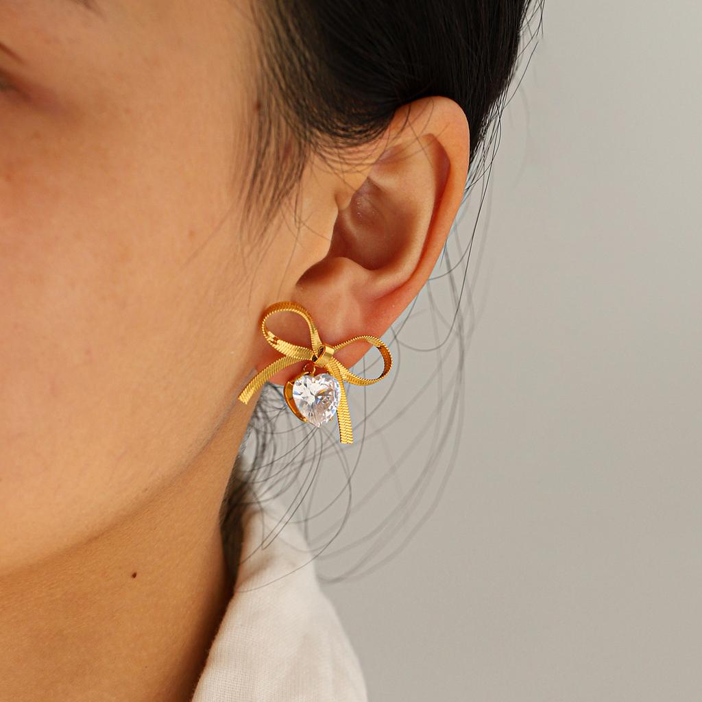 18k Gold Stainless Steel Earrings, Niche Light Luxury High-end Zircon Studs, Fashionable Versatile Ear Jewelry