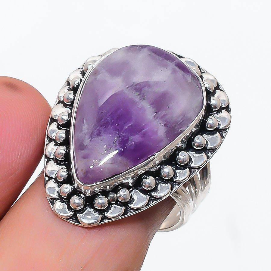 Natural Sage Amethyst Gemstone 925 Sterling Silver Jewelry Ring Size 8.5 C4s57