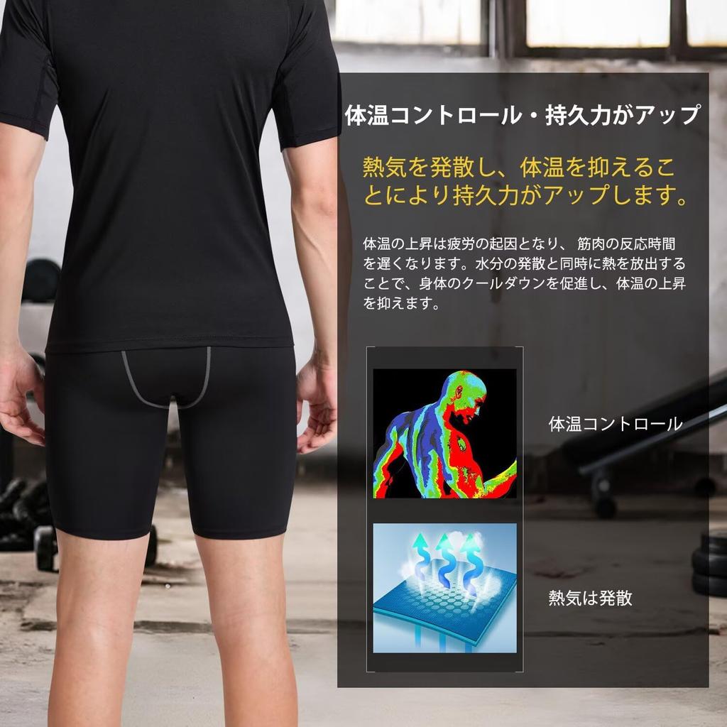 Sillictor Compression Short Sports Protection Size Small Men's Shorts, Leggings/Tights [UV + Sweat-Wicking & Quick-Drying], Half-Length, Black, 3325,