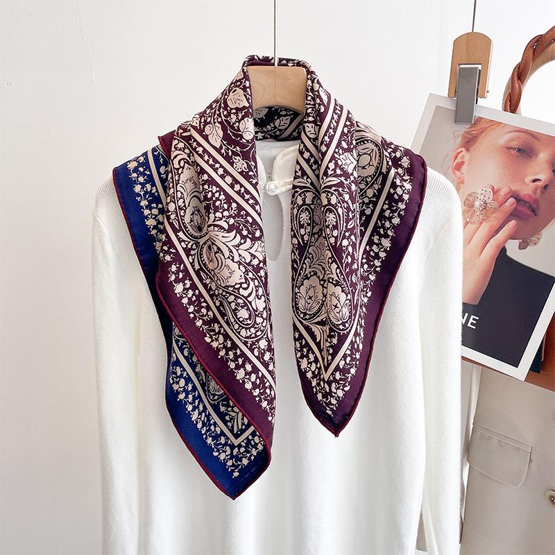 Spring literary floral cashew silk wool square scarf temperament decorative silk scarf mulberry silk wool silk scarf fashion scarf 65cm