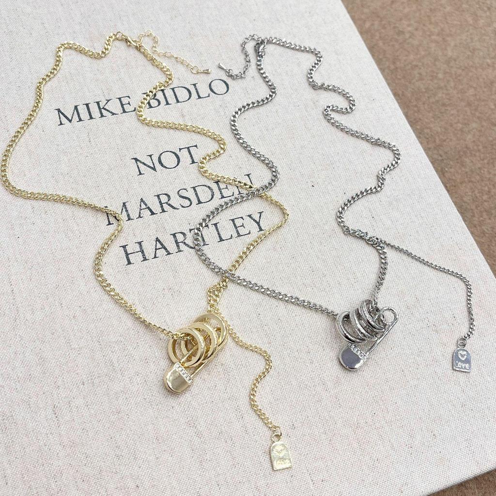 Elegant Frosted Three-Ring Paper Clip Necklace - Women's Sweater Chain & Hoodie Accessory