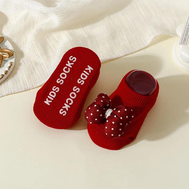 Baby Socks Christmas New Year Newborn Infant Flower Bow Ankle Socks Anti Slip Rubber Soles Baby Girl Indoor Floor Socks