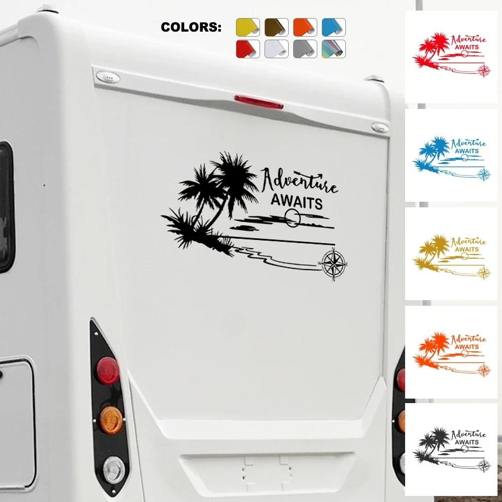 Motorhome Stripes Vinyl Stickers For Camper Van Horsebox Caravan RV Car Accessories Graphics Adventure Awaits Decoration Decals