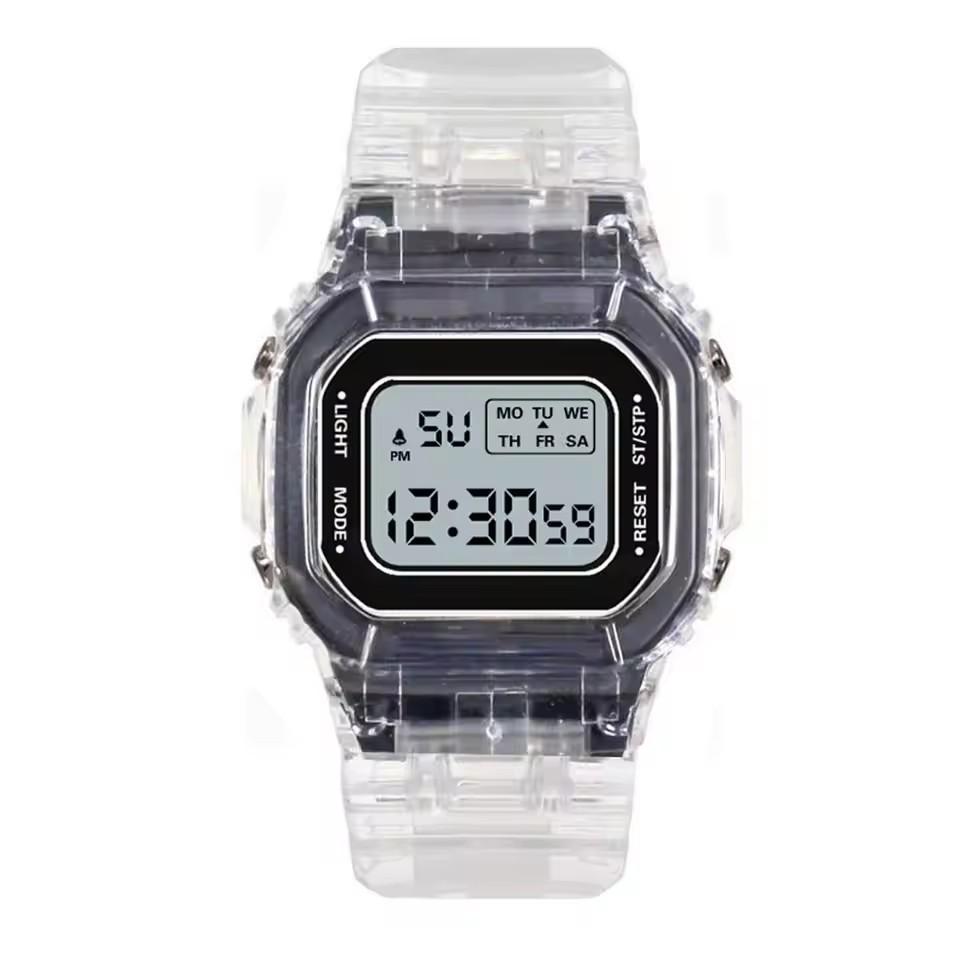 Sports Transparent Small Square Electronic Watch Student Waterproof Led Watch