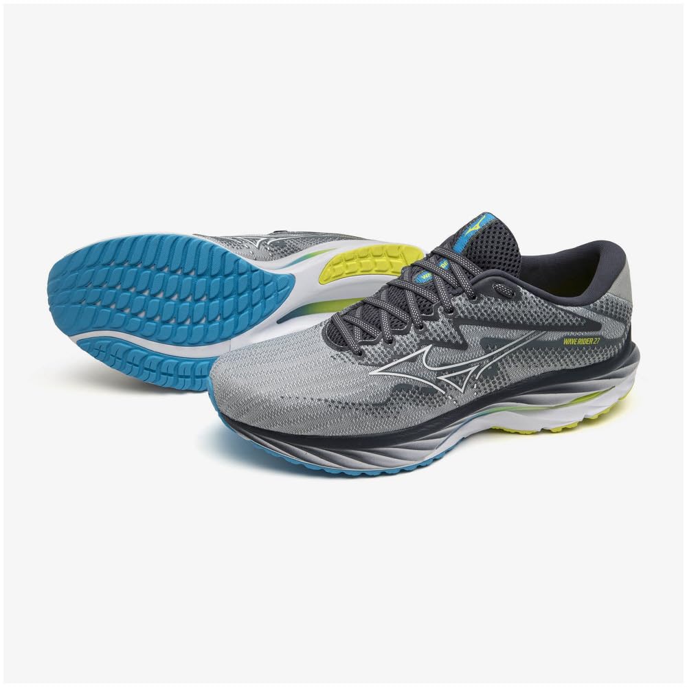 Mizuno Wave Rider 27 Running Thick Gray X White X 2E Shoes, Jogging, Marathon, Training, Sports, Lightweight, Resilient, Sole, Men's, Blue, 28.5 Cm,