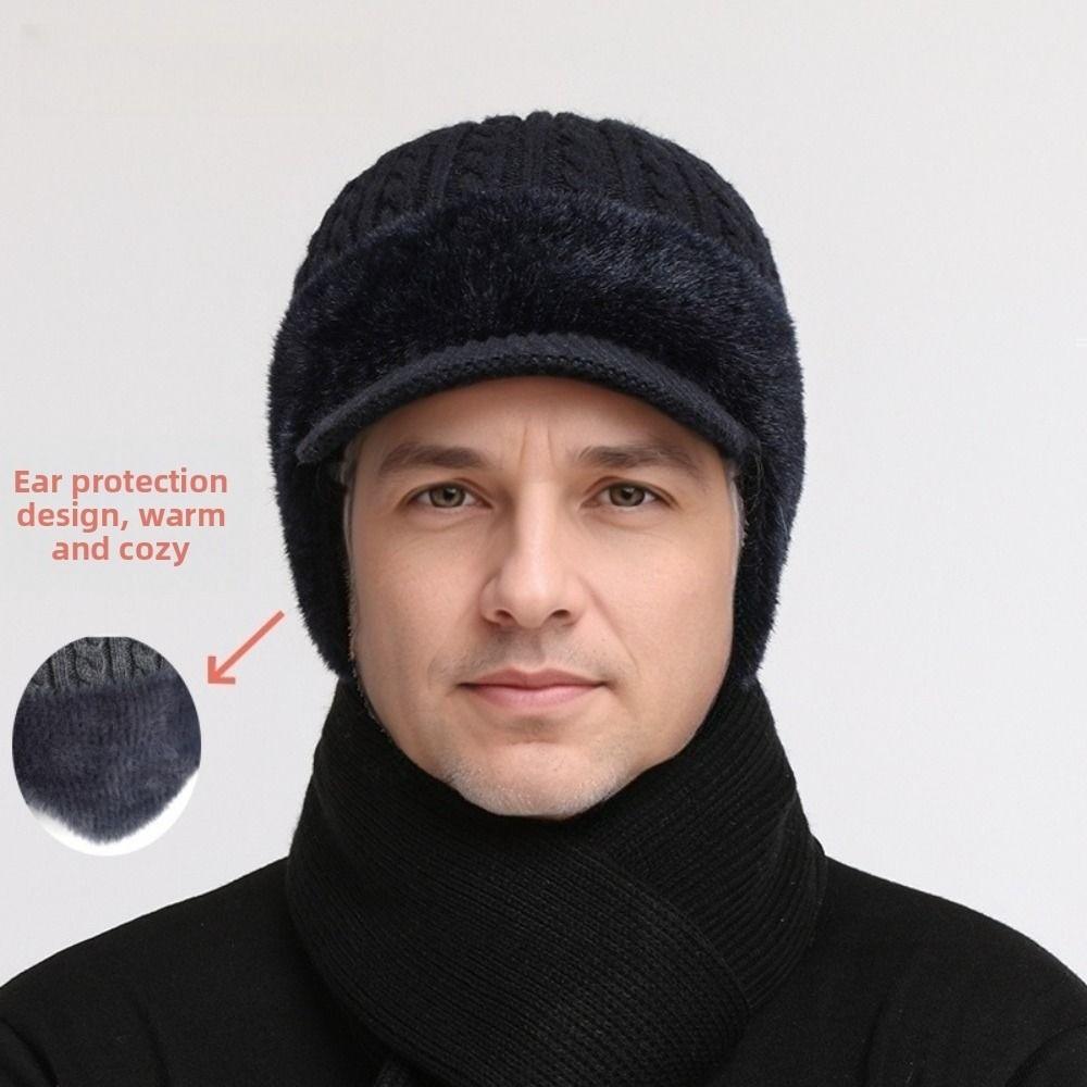 Comfortable Thick Warm Winter Thermal Hat Earflaps Windproof Knitted Cap Elasticity Elderly Beanie Dad Grandpa