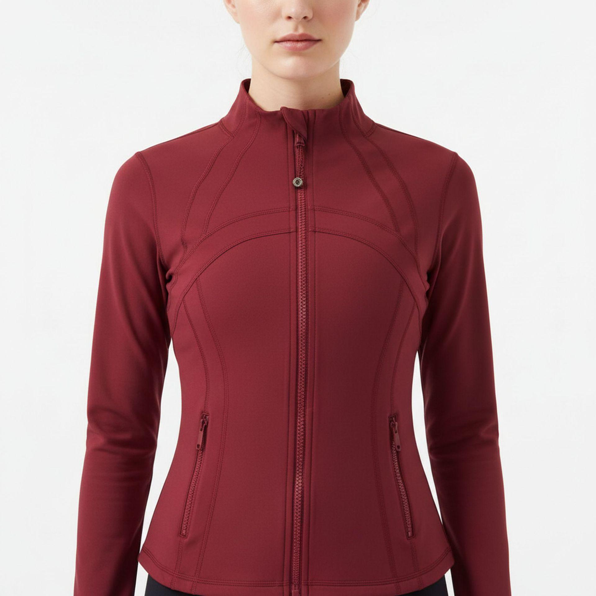 Brand s Women s Slim Fit Fitness Jacket – Stand Collar, Zipper Pockets, Long Sleeve, High-End Style M