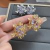 Elegant 2024 South Korea Dongdaemun Copper-Plated Gold Earrings with Zircon Inlay for Women