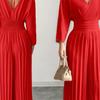 Pantaloni a gamba larga a vita alta alla moda, eleganti, tinta unita, scollo a V, manica corta, plissettati, tuta intera da donna, stile da pendolare