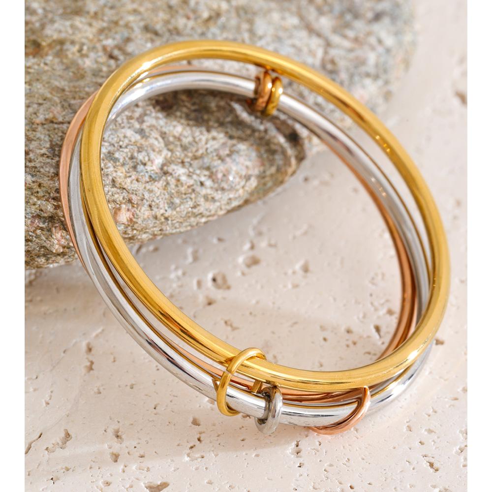 Eetit 62mm Expensive Gift Stainless Steel Three Layered Round Wrist Bracelets Bangle for Women Waterproof Classic Luxury Jewelry