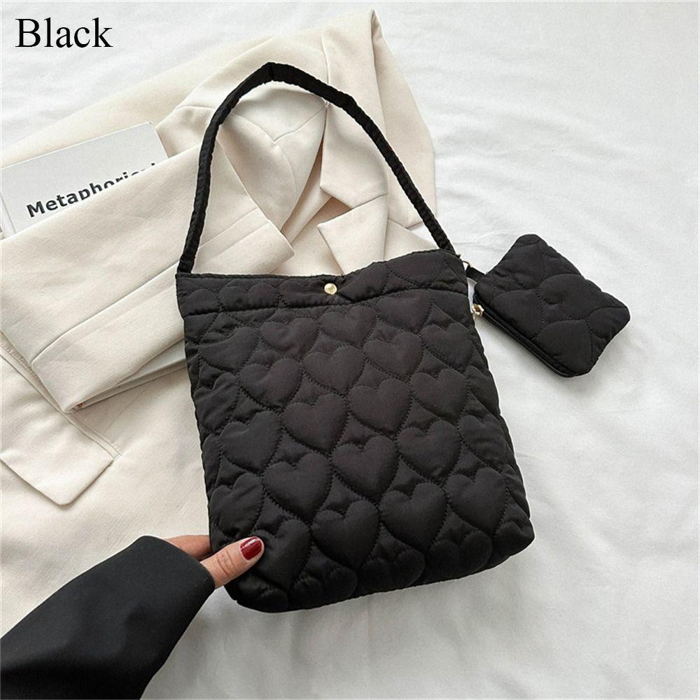 Quilted Shoulder Bags Casual Down Cotton Padded Large Capacity Shopping Bags Solid Color Handbags Women Girls