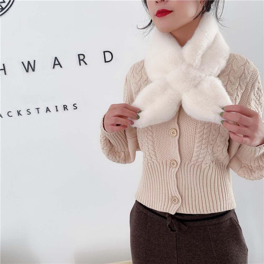 Protection Korean Style Wraps Imitation Rabbit Fur Scarf Comfortable Neckerchief Women Cross Scarf