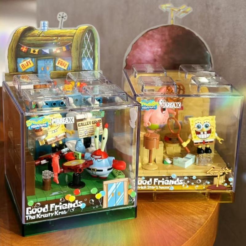 Spongebob Series Construction Blocks Box Patrick Star Krusty Krab Squidward Tentacles Room Model Assembled Toy Ornaments Present