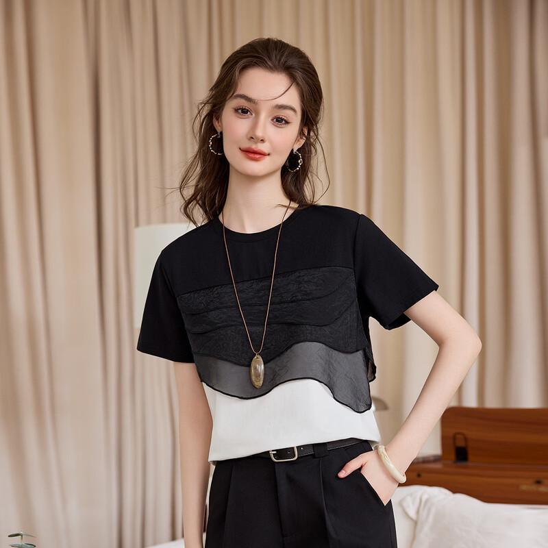 Women s Relaxed Fit Color Block Mesh T-Shirt XL
