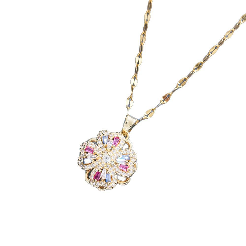 Rotatable Four Leaf Flower Necklace Women European American Style 360 Degree Collarbone Chain Niche Fashion Jewelry Gift
