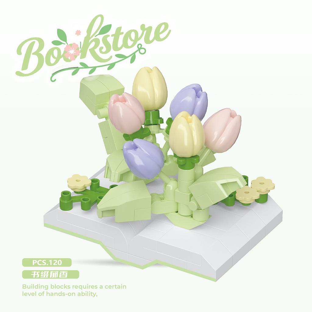 Creative Plastic Flowers Book Series Micro Building Blocks Educational Kids Toys Desktop Decoration Gift for Mother's Day