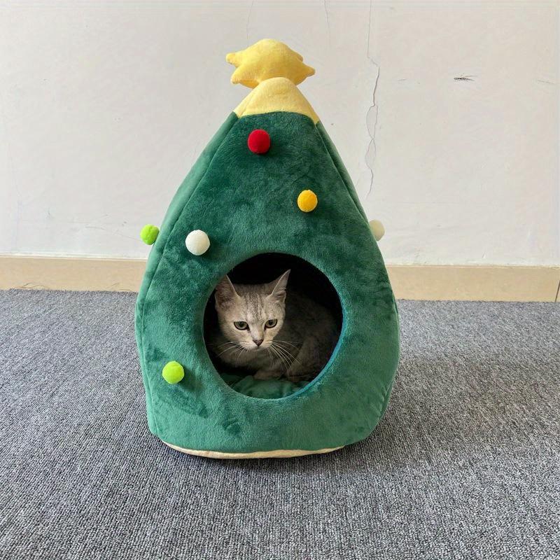 

Christmas Tree Shape Cat Cage Cat Litter Kennel Winter Warm Pet Litter Winter Cat House Pet Supplies Pet Bed For Small Cat