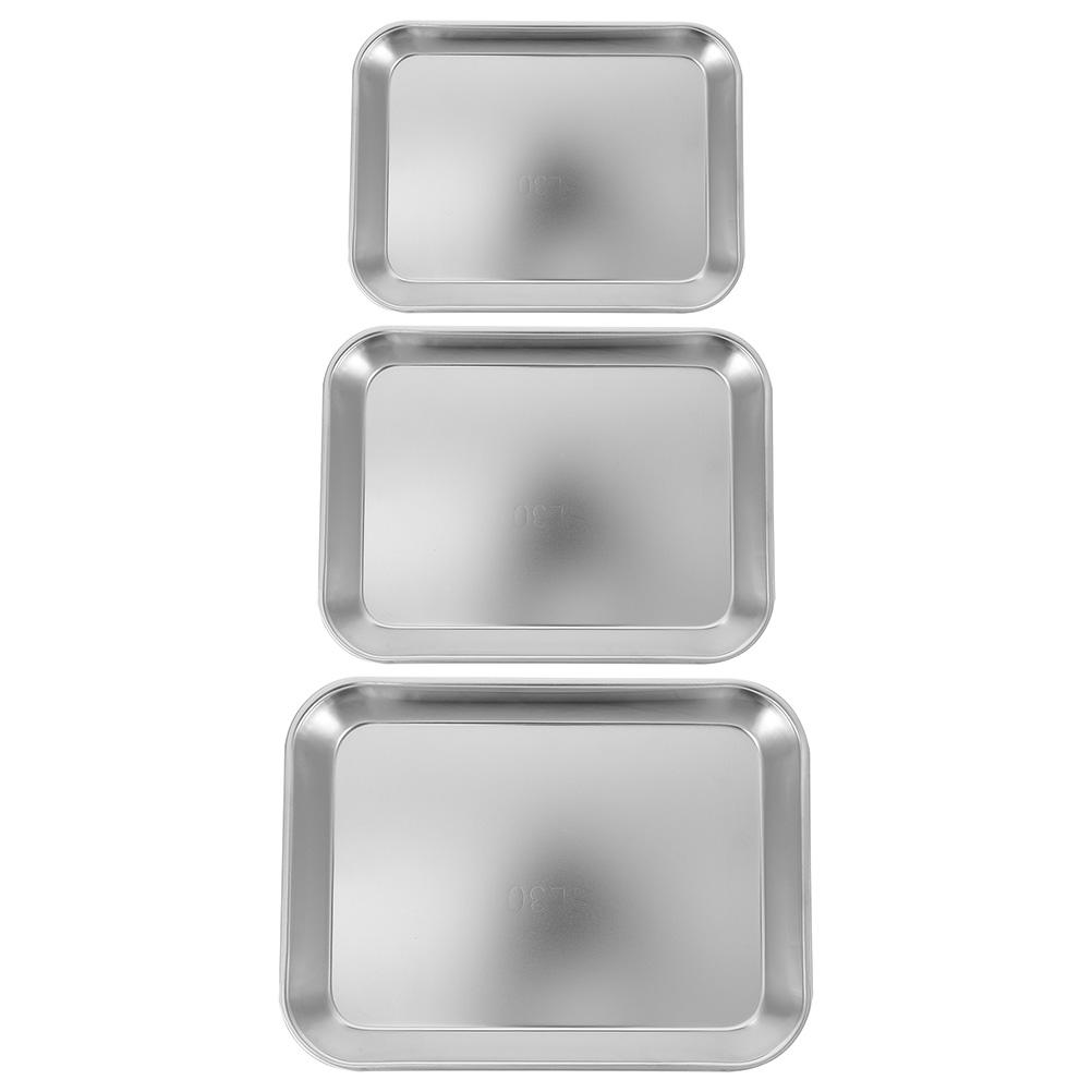 3 Pcs Food Tray Stainless Steel Organizing Trays Decorative Bread Rectangle for Serving Silver Dessert Plate Cake Pan